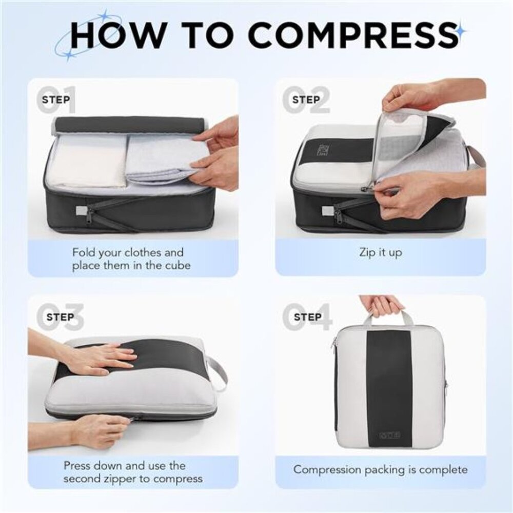 10 Set Compression Packing Cubes for Travel Essentials,Compressible Expandable - Picture 3 of 7